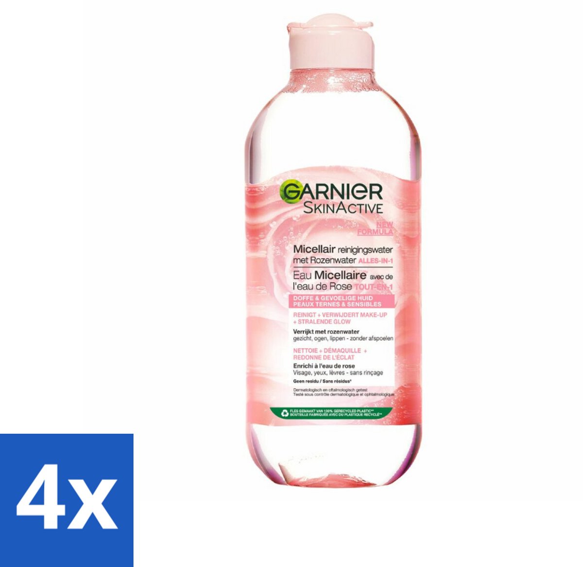 4 x Garnier - SkinActive - Micellair Reinigingswater - Rozenwater - Stralende Huid - 400 ml - Micellair Water - Reinigingswater - Rozenwater - Stralende Huid - Gevoelige Huid