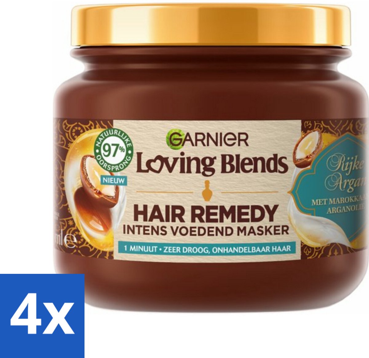 4 x Garnier - Loving Blends - Haarmasker - Rijke Argan - Zeer Droog & Onhandelbaar Haar - 340 ml - Haar Masker - Argan Olie - Droog Haar - Onhandelbaar Haar - Haarmasker