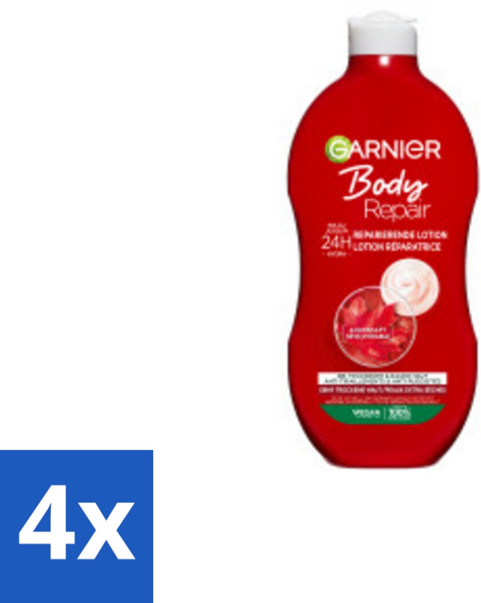 4 x Garnier - Body - Bodylotion - Repair - Herstellend & Hydraterend - 400 ml - Herstellende Bodylotion - Intensieve Hydratatie - Droge Huid - 24 Uur Hydratatie - Ahuornsap