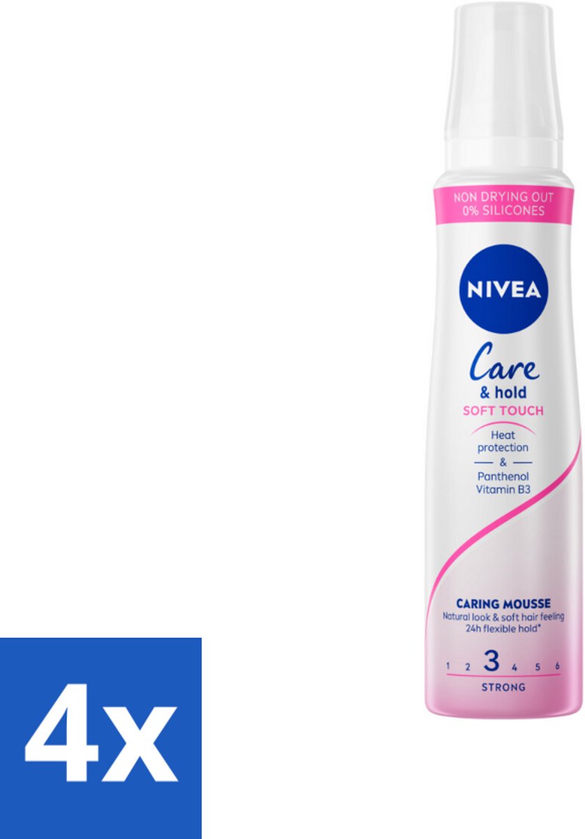 4 x NIVEA - Haarschuim - Verzorging & Stevigheid Zachte Aanzet - 24 Uur Lang Bescherming - 250 ml - Haar Mousse - Natuurlijke Styling - Volume - Verzorging - Panthenol