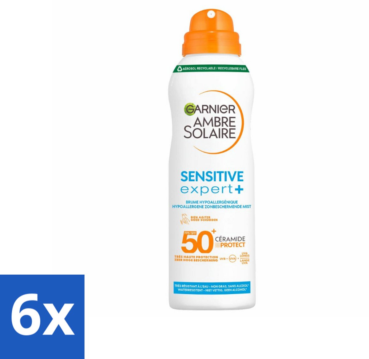 6 x Garnier - Ambre Solaire - Mist Spray - Sensitive Expert+ - SPF 50+ - 150 ml - Zonnebrand - Zonnebescherming - Gevoelige Huid - SPF 50 - Mist Spray