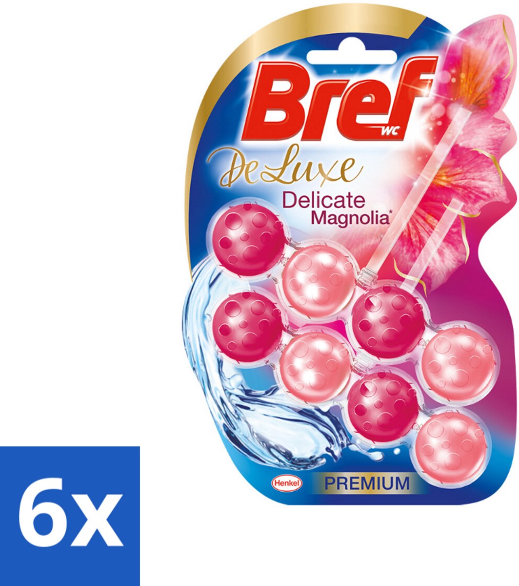 6 x Bref Deluxe Magnolia - Toiletblok - Luxe Geurbeleving - 2 Toiletblokjes - Toiletblok - Bref - Magnolia Geur - Luxe Geur - Toilet Reiniging