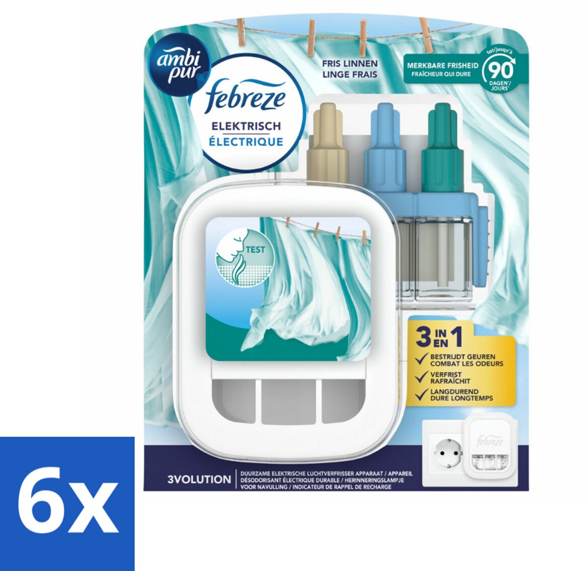 6 x Ambi Pur - 3Volution - Starterkit - Fresh Linnen - 20 ml - Luchtverfrissers - Geurdiffuser - Ambi Pur - 3Volution - Fresh Linnen