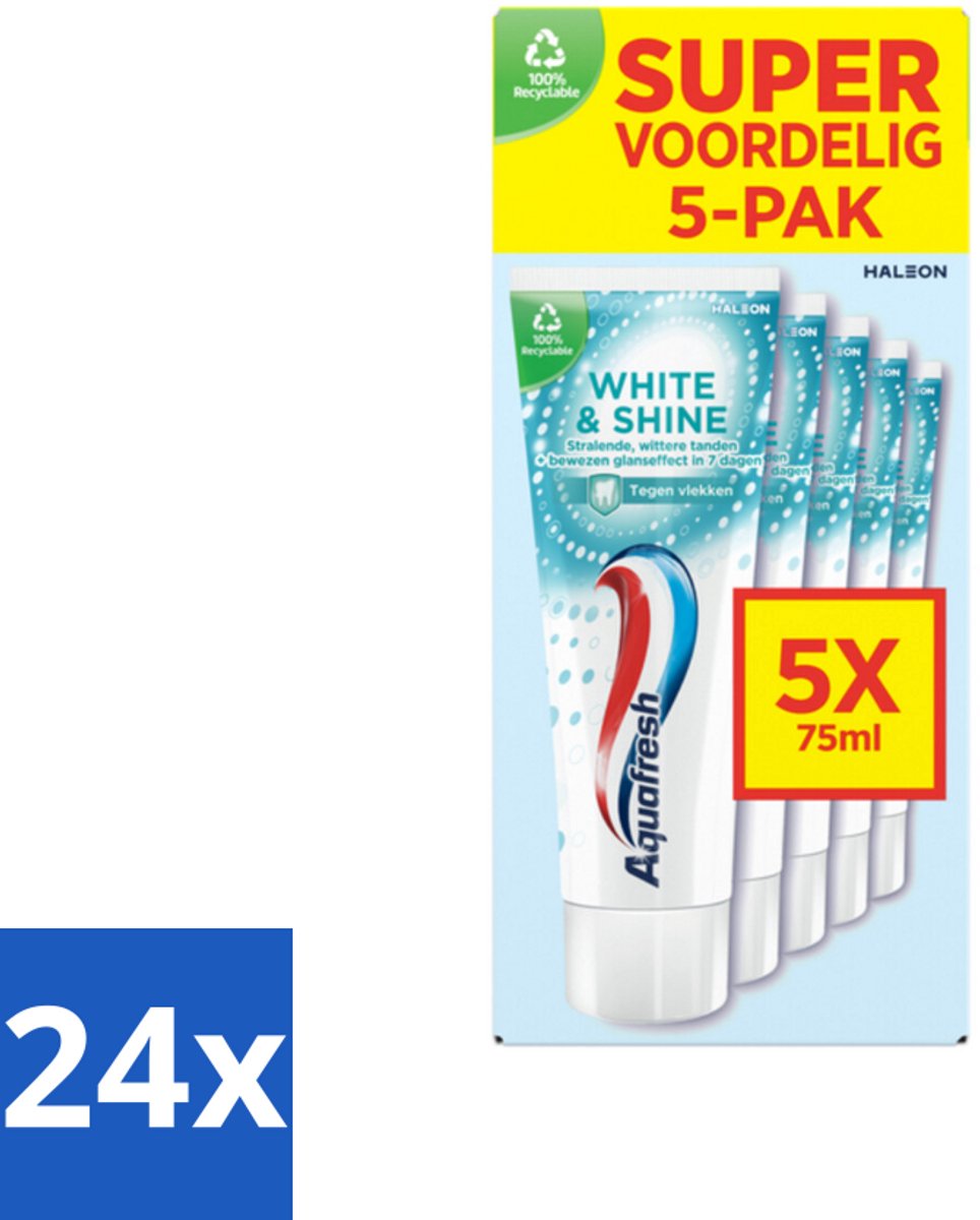 24 x Aquafresh White & Shine Tandpasta - Wittere Tanden - Voordeelverpakking - 5 tubes - Witte Tanden - Tandpasta - Tandenpoetsen - Tandvleesontsteking - Glazuurbescherming