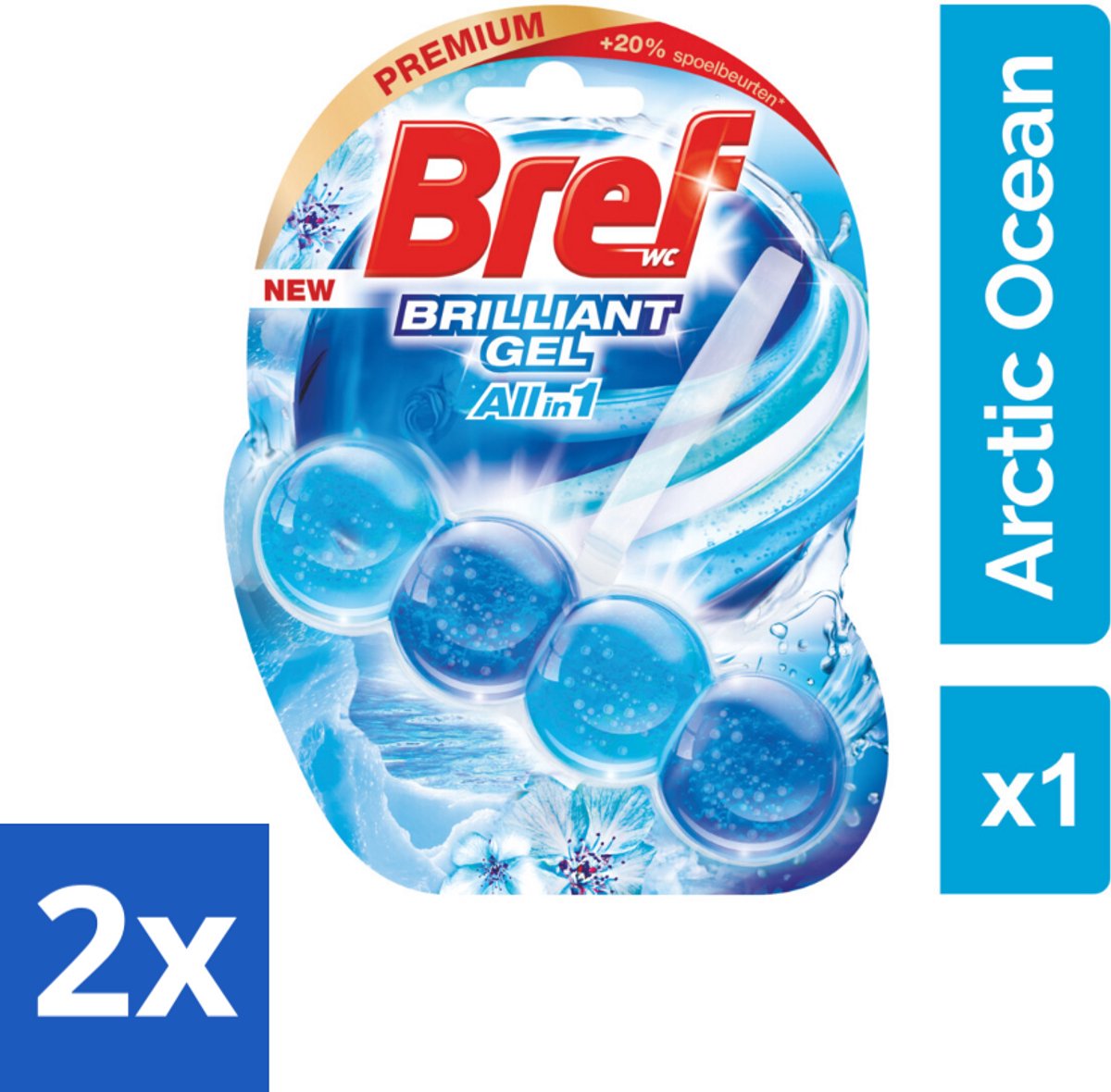 2 x Bref Brilliant Gel Arctic Ocean - Toiletblok - Krachtige Reiniging - Fris Effect - 42 g - Toiletblok - Toiletreiniger - Frisse Geur - Kalkpreventie - Reinigingsmiddel