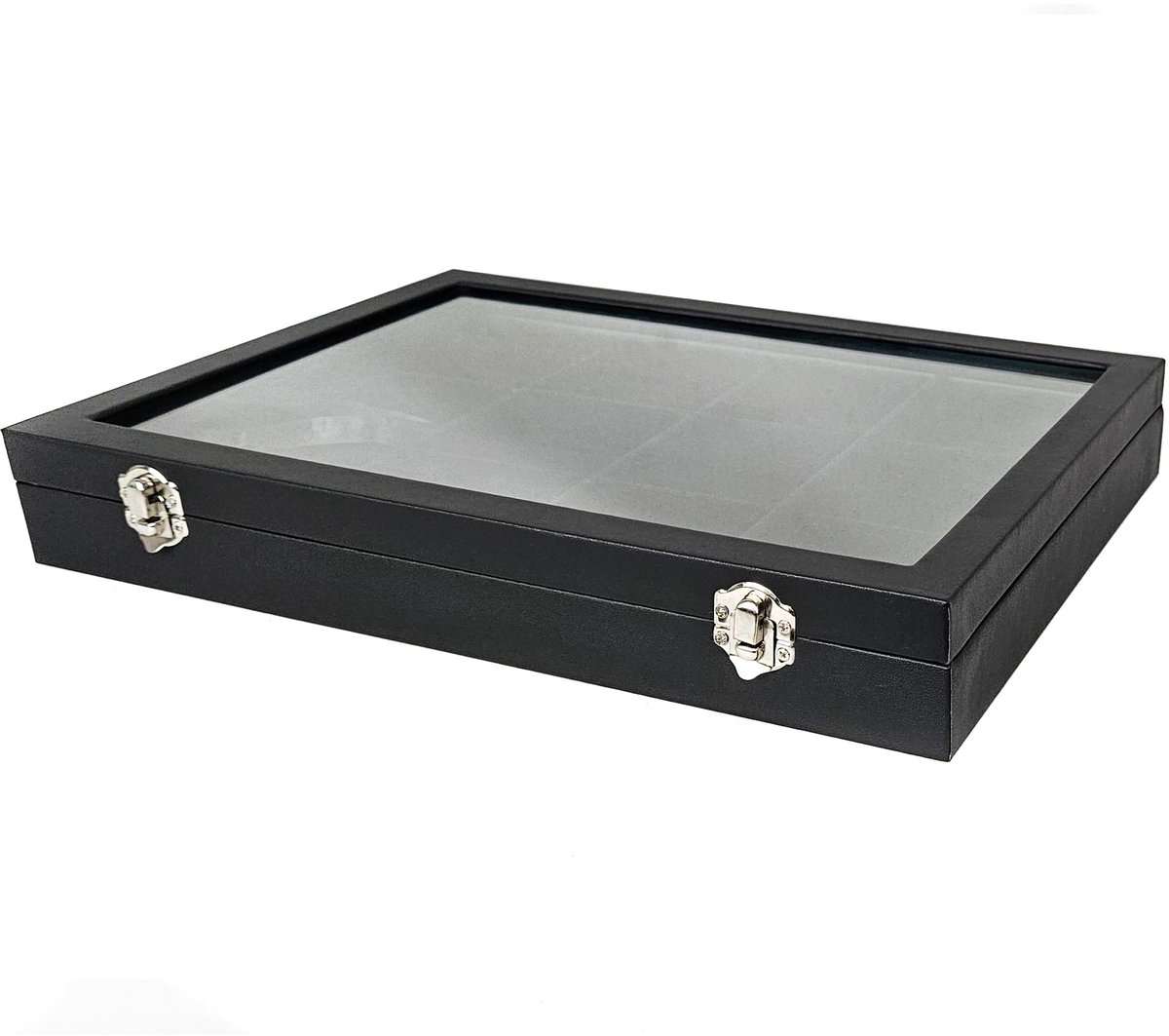 Sieradendoos met glazen deksel - zwart - 12 vakken - perfect voor sieradenopslag - ShopVlot