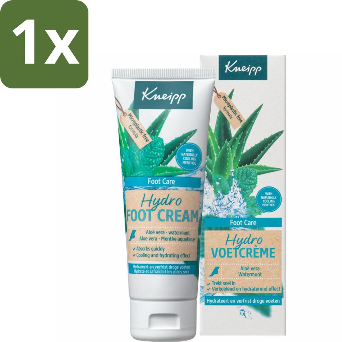 1 x Kneipp - Voetcrème - Hydro Care - Menthol, Aloe Vera & Watermunt - 75 ml - Voetcrème - Verkoelend - Hydraterend - Menthol - Aloe Vera