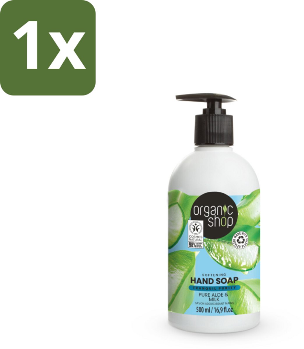 1 x Organic Shop - Handzeep Aloe & Milk - Verzachtend en Hydraterend - 500 ml - Handzeep - Aloe Vera - Melkproteïnen - Natuurlijke Handzeep - Hydraterende Handzeep