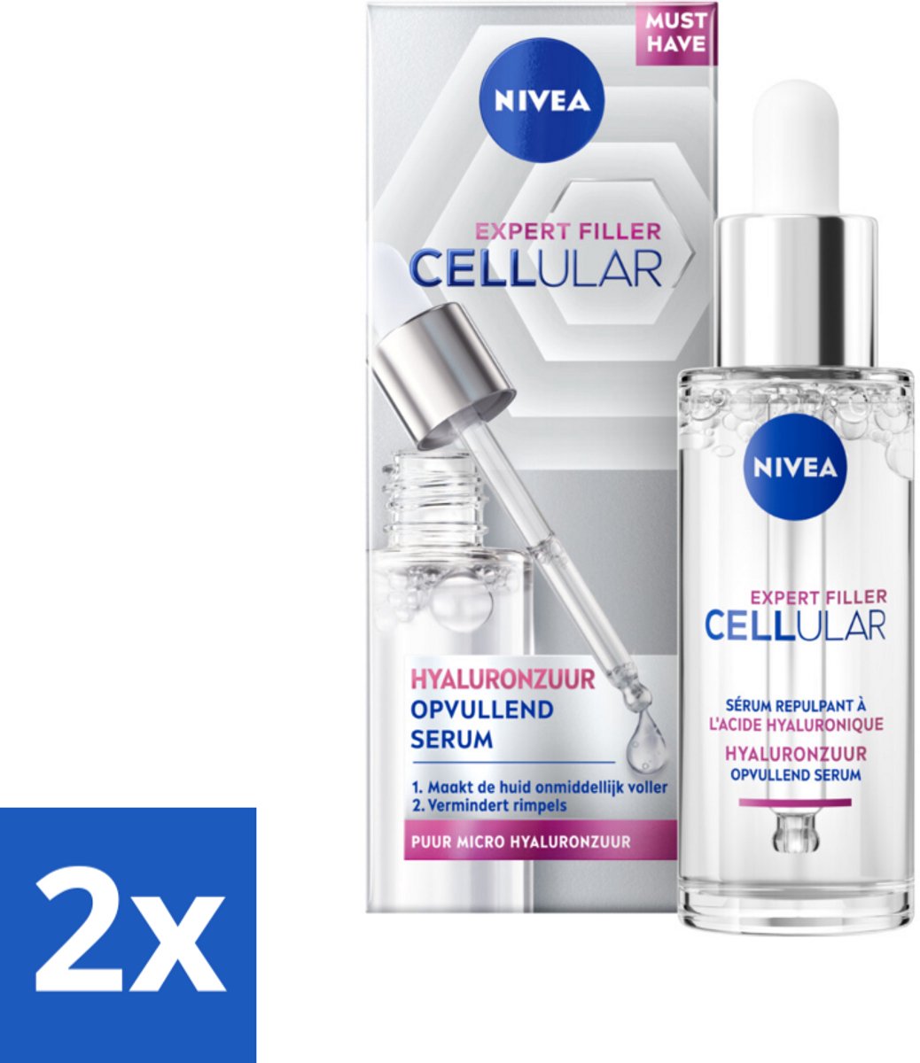2 x Nivea - Cellular - Expert Filler Hyaluronzuur Serum - Rimpelvullend en Hydraterend - 30 ml - Rimpel Serum - Hyaluronzuur Serum - Anti-aging Serum - Huidverjonging - Hydraterend Serum
