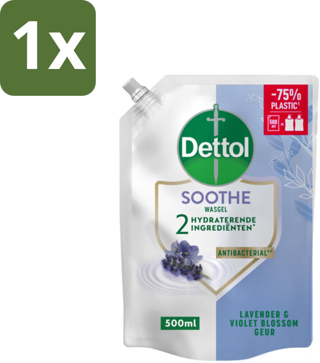 1 x Dettol - Handzeep Navulling - Soothe - Lavendel & Vioolbloesem - 500 ml - Handzeep Navulling - Handhygiëne - Antibacterieel - Handen Reinigen - Handen Verzorgen