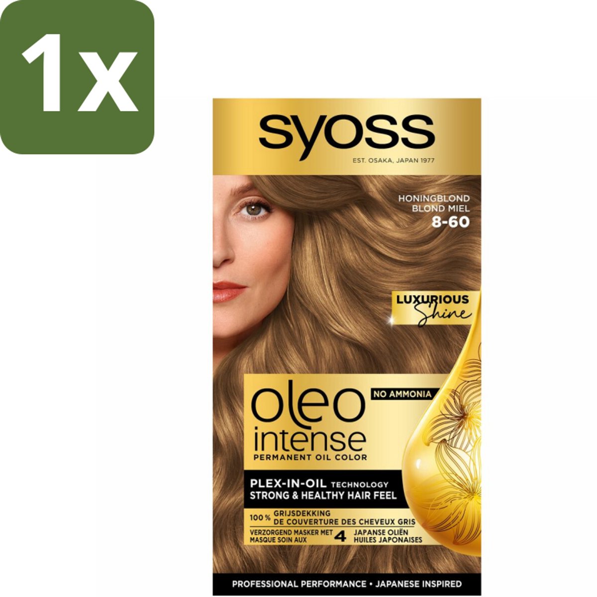 1 x SYOSS - Oleo Intense 8-60 Honing Blond - Haarverf - Zonder Ammoniak - Grijsdekking - Langdurige Kleur - Haarverf - Permanent Haarkleuring - Zonder Ammoniak - Grijsdekking - Haarkleur