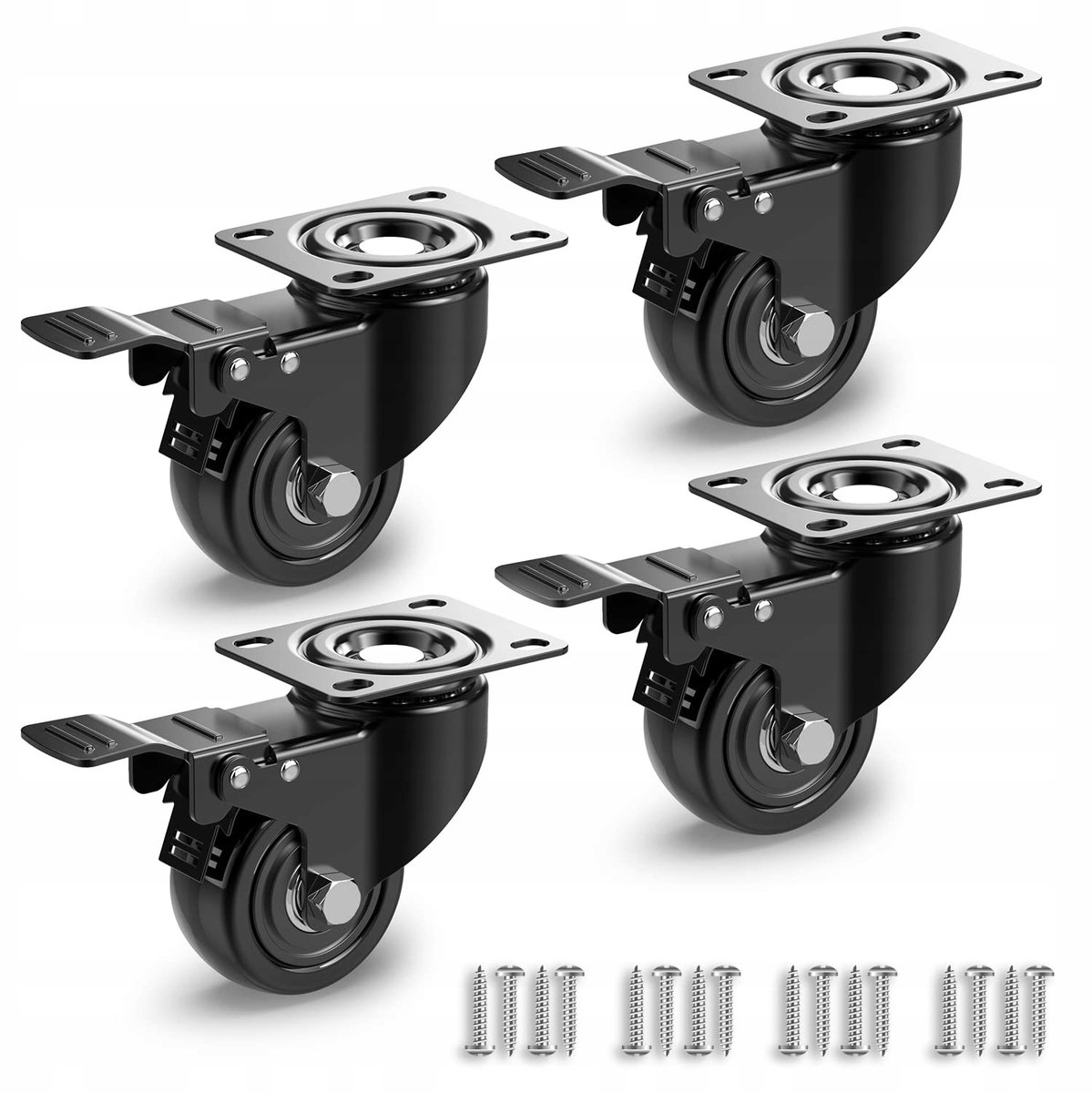 4x Transportwielen 50mm 200kg met Rem - Zwenkwielen voor Meubels