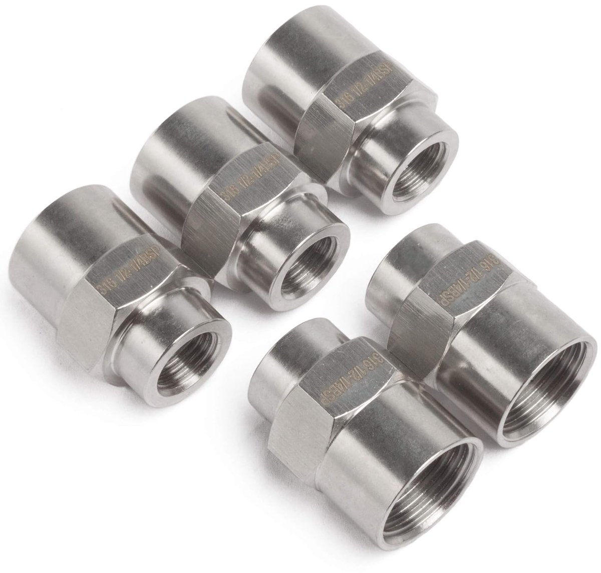 LTWFITTING Stainless Steel 316 BSP Pipe Fitting 1/2-Inch x 3/8-Inch Female BSPP Reducing Torque Boat Air Fuel (Pack of - ShopVlot
