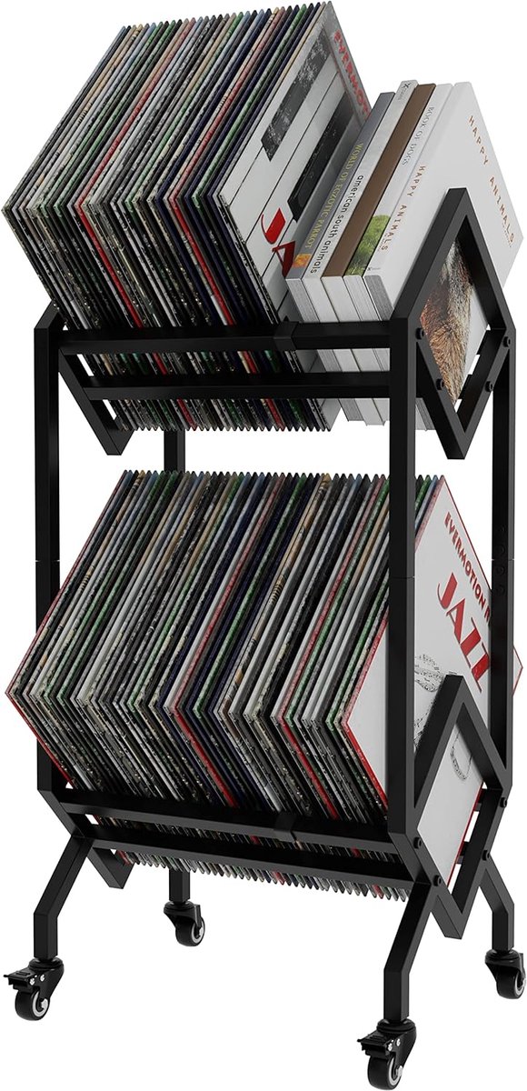 Vinyl platen opslagrek met wielen - mobiele LP houder - ruimtebesparend - ideaal voor albums en documenten