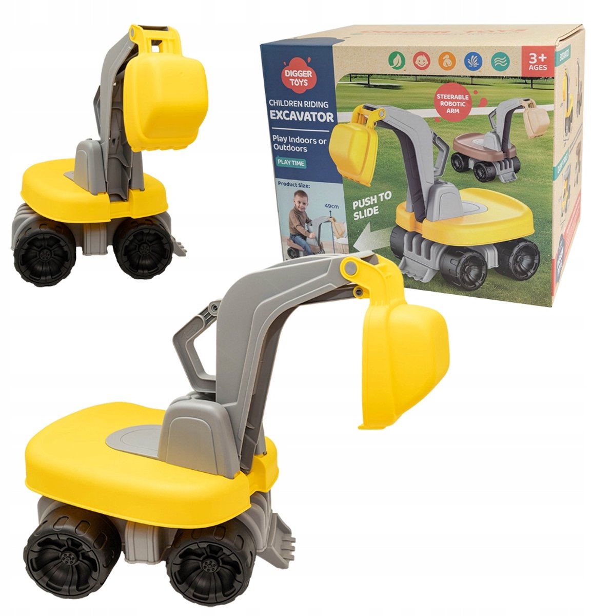 Merkloze Kindergraafmachine Loopauto met Bewegende Arm en Draaistoel