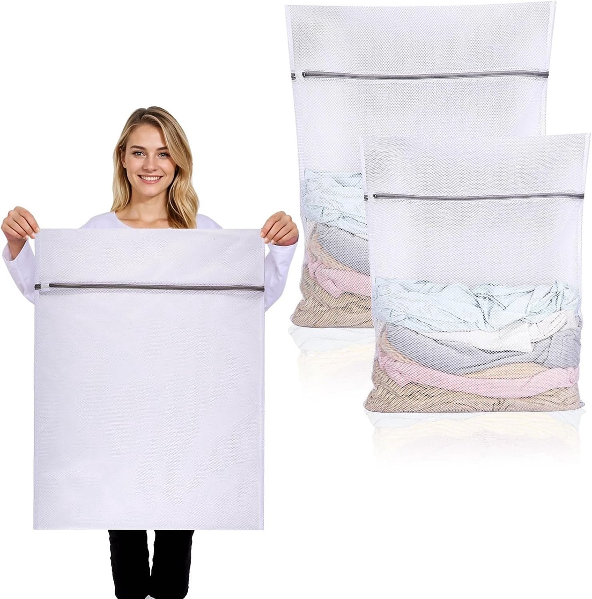 Wasnetjes met ritssluiting - Wit - Polyester herbruikbaar wasnet voor wasmachine - Voor diverse kledingstukken