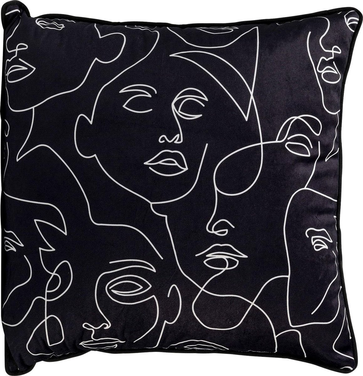 Kare Design Kussen Faces, 45 x 45 cm, zwart, modern, sierkussen, decoratief kussen, handgemaakt, met ritssluiting - ShopVlot