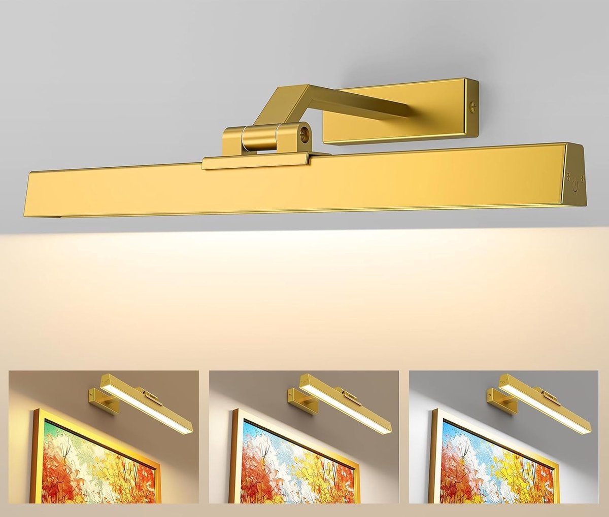 Schilderijlampje draadloos - Goud - 40 cm - Oplaadbare LED Wandlamp - Voor Kunst en Foto's