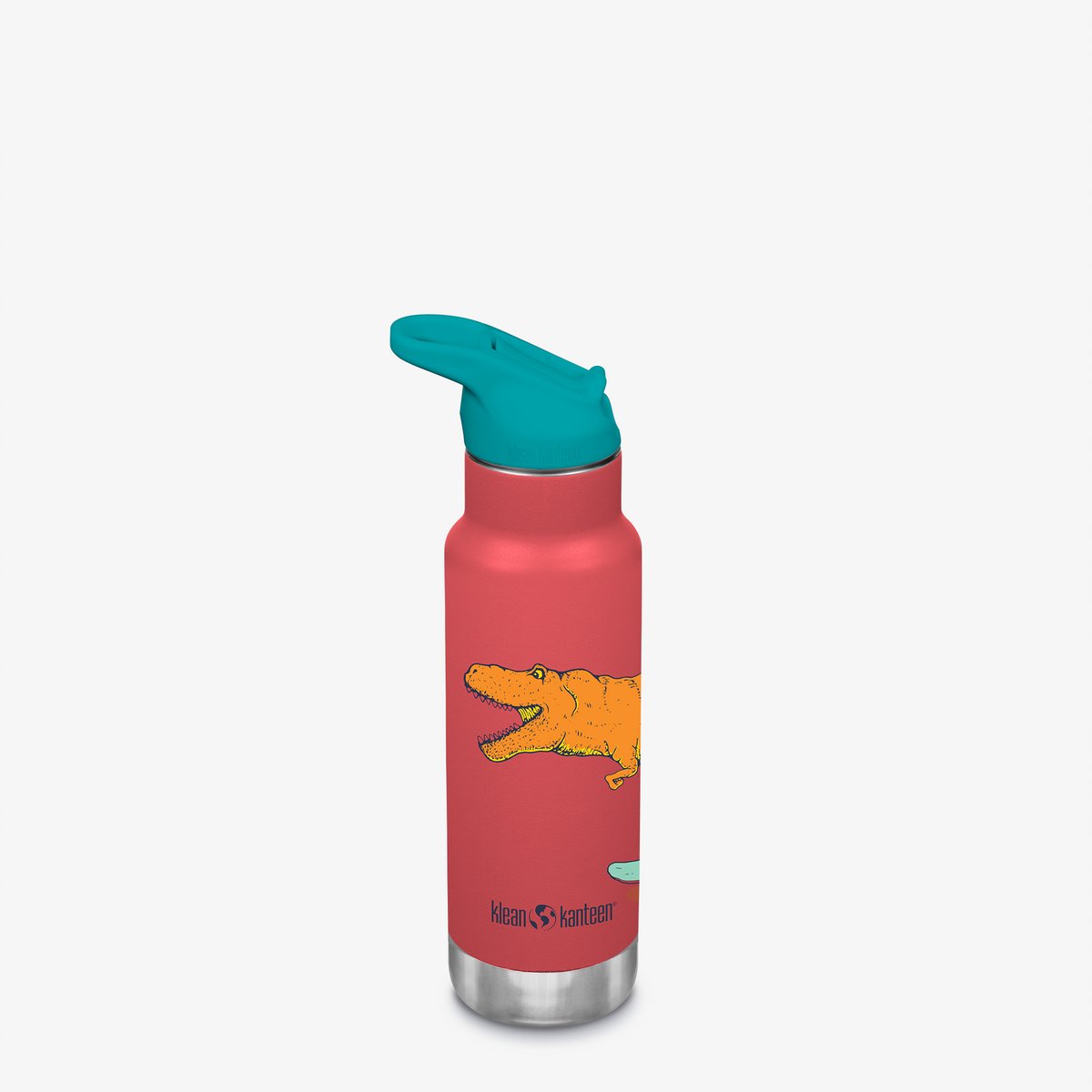 Klean Kanteen Kid Kanteen Classic Insulated 355ml - Flip Sport Cap Dino Skate Red- drinkfles kids - met RVS rietje