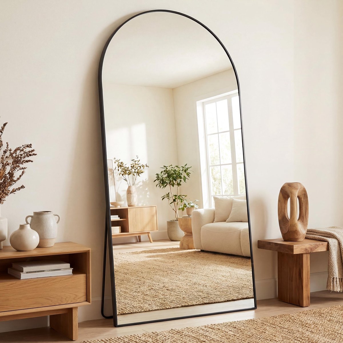 Vloerspiegel 200 x 97 cm - gebogen - aluminiumlegering - onbreekbaar glas voor stijlvolle woonruimtes - ShopVlot