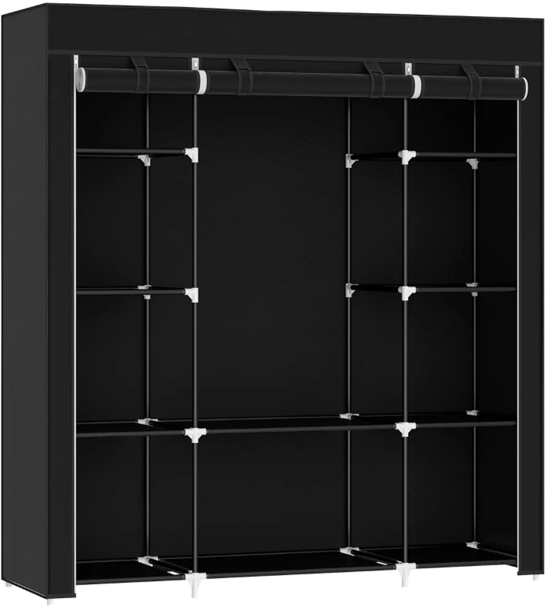 Kledingkast - Stoffen kledingkast van fleece - Opvouwbare kledingkast met 1 kledingroede en 9 planken - 150 cm x 43 cm x 162,5 cm - Zwart