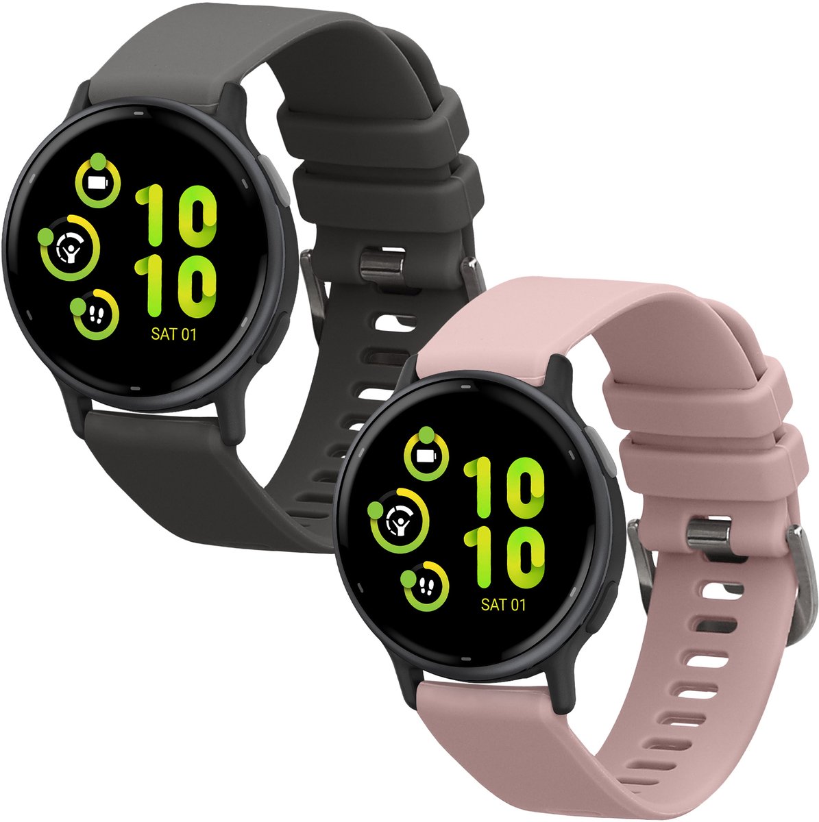 kwmobile 2x horlogebandjes geschikt voor Garmin vivoactive 5 / active 5 bandje - Smartwatch bandjes van TPU - Activity tracker horloge band in grijs / oudroze