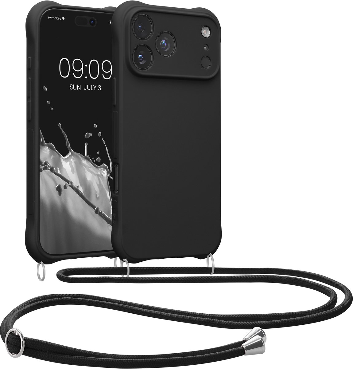 kwmobile telefoonhoesjegeschikt voor Apple iPhone 18 Pro Max / iPhone 17 Pro Max - Hoesje van siliconen met telefoonkoord - In zwart