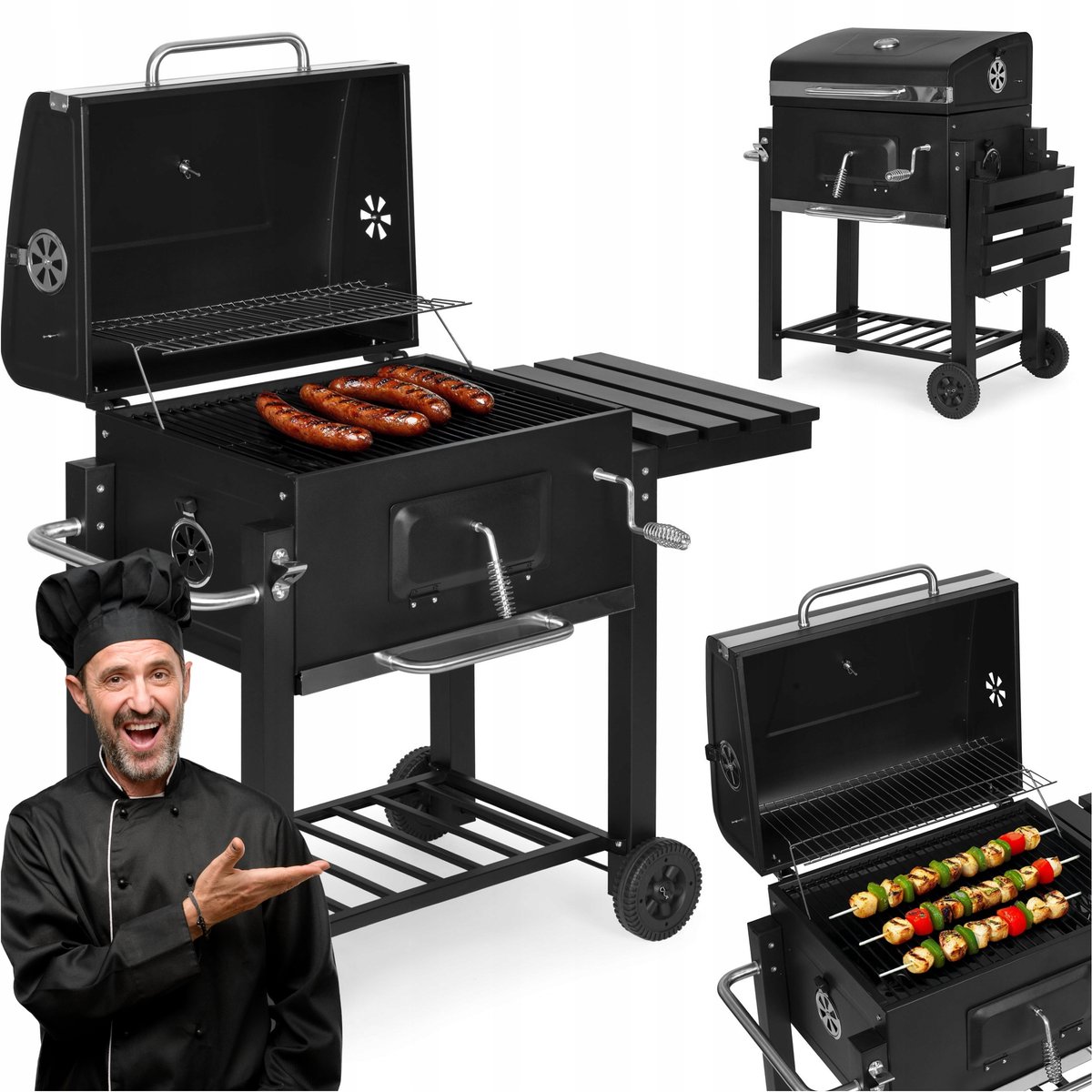 Grote Koolgrill met Deksel, Wielen en Thermometer - Merkloos