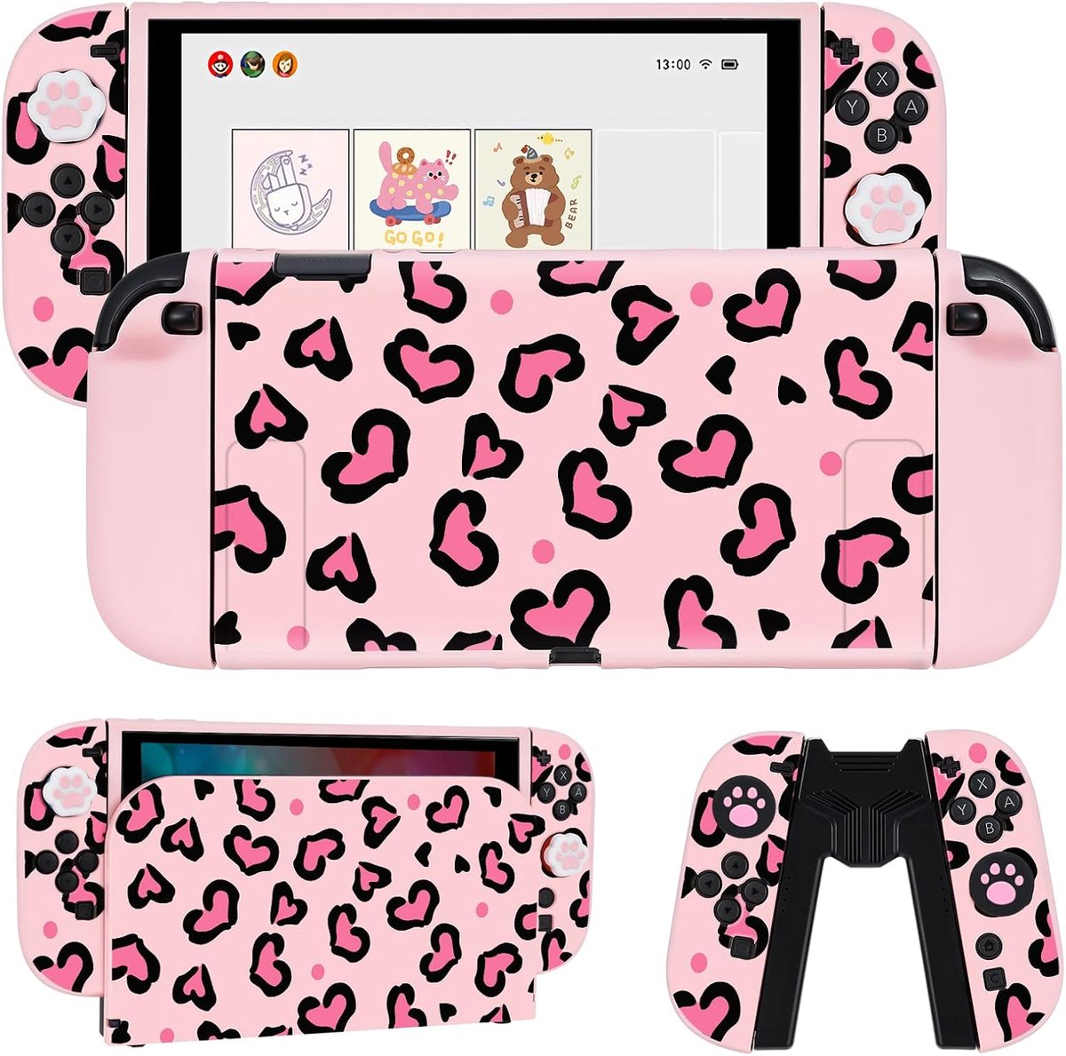 DLseego Protective Case Compatible with Switch 2, Heart Leopard TPU Dockable Soft Cover with Switch 2 Dock Case - ShopVlot