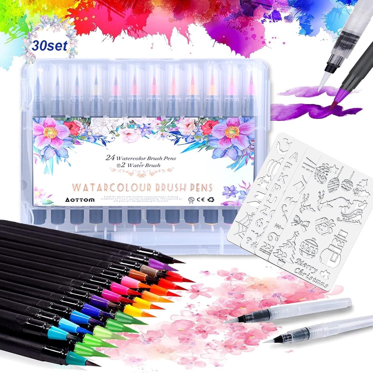 Aquarel Penselen Set - Multicolor - 24 Stuks - Flexibele Penseeltips voor Kinderen en Volwassenen