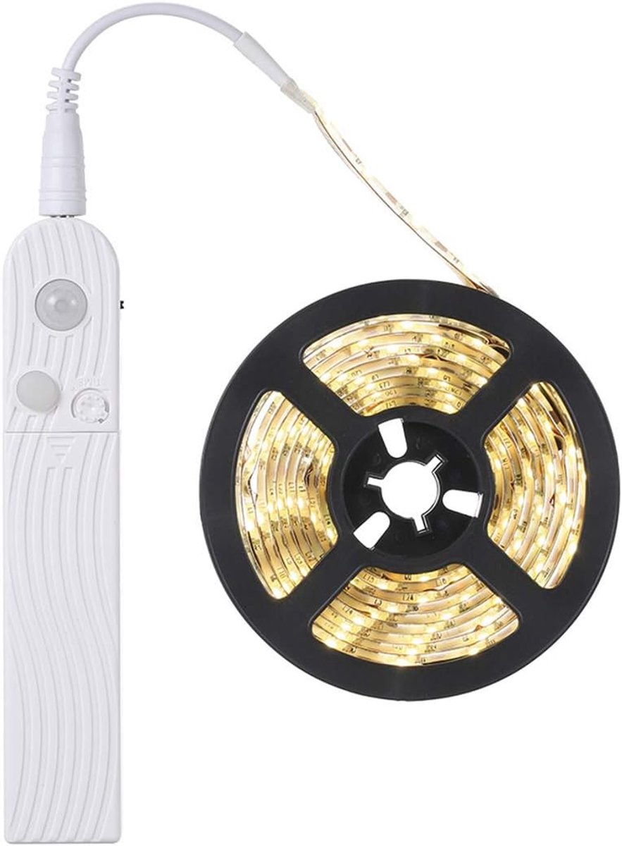 1.5m LED Strips with Motion Sensor, 3000K Warm White, Battery Operated, Night Light with PIR Sensor, Waterproof Strip - ShopVlot