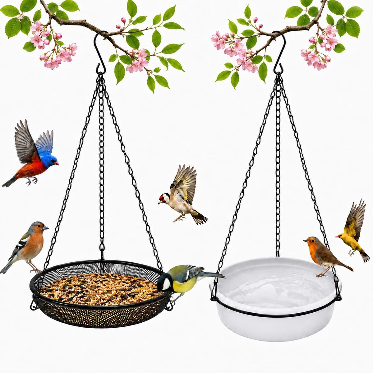 2 stuks vogelvoederdispenser om op te hangen, (18 x 18 x 3 cm, diameter 18 - ShopVlot