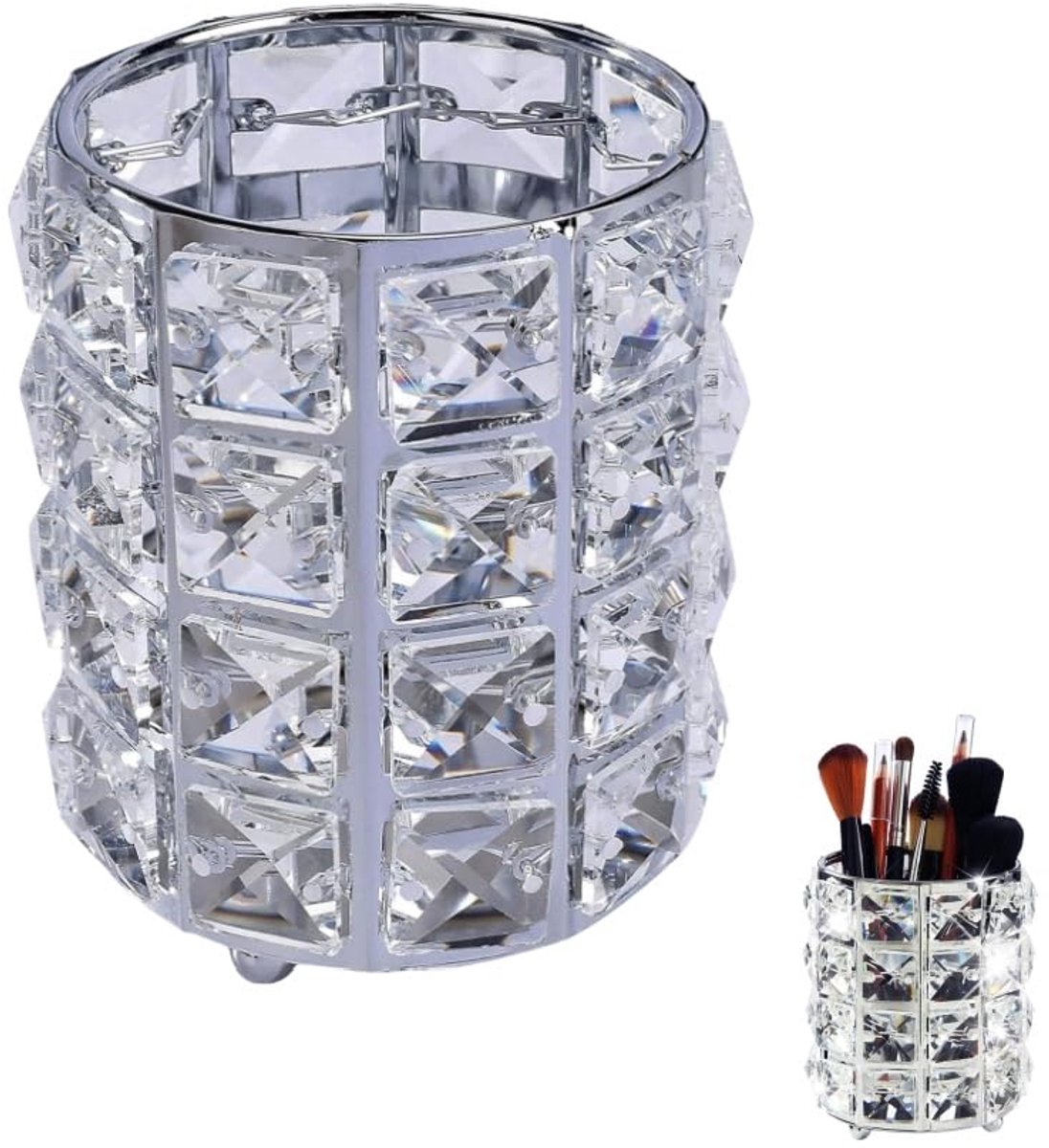 GYWHOOFT Make-up organizer, zilveren cosmeticakwastenhouder van kristal, make-up kwastenhouder van metaal en kristal - ShopVlot
