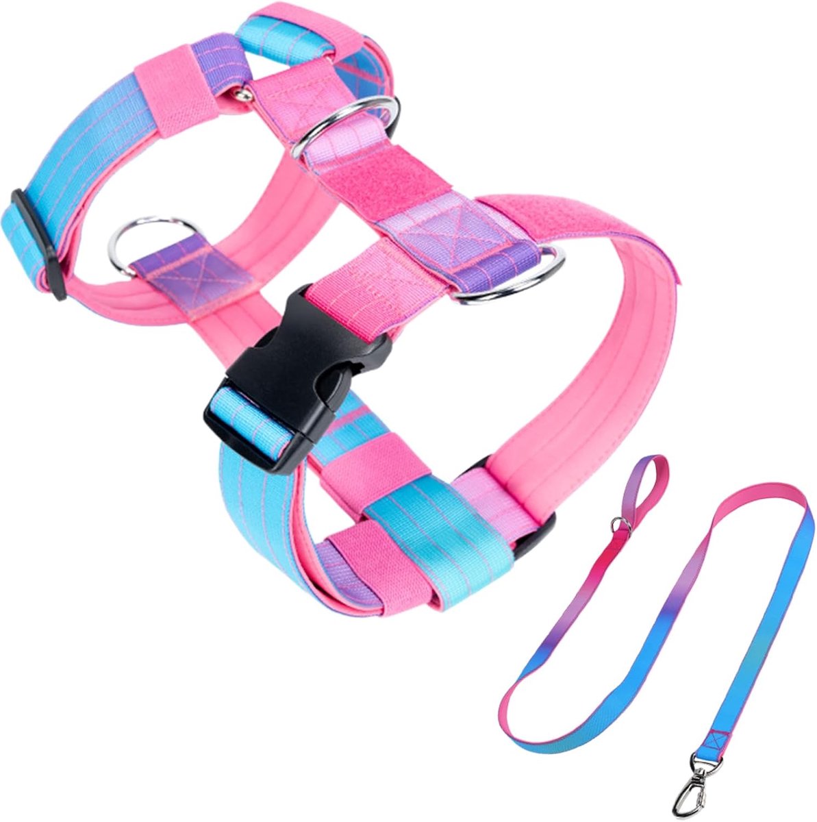 Tactisch hondenharnas en riem set met kleurverloop, roze, XL - ShopVlot