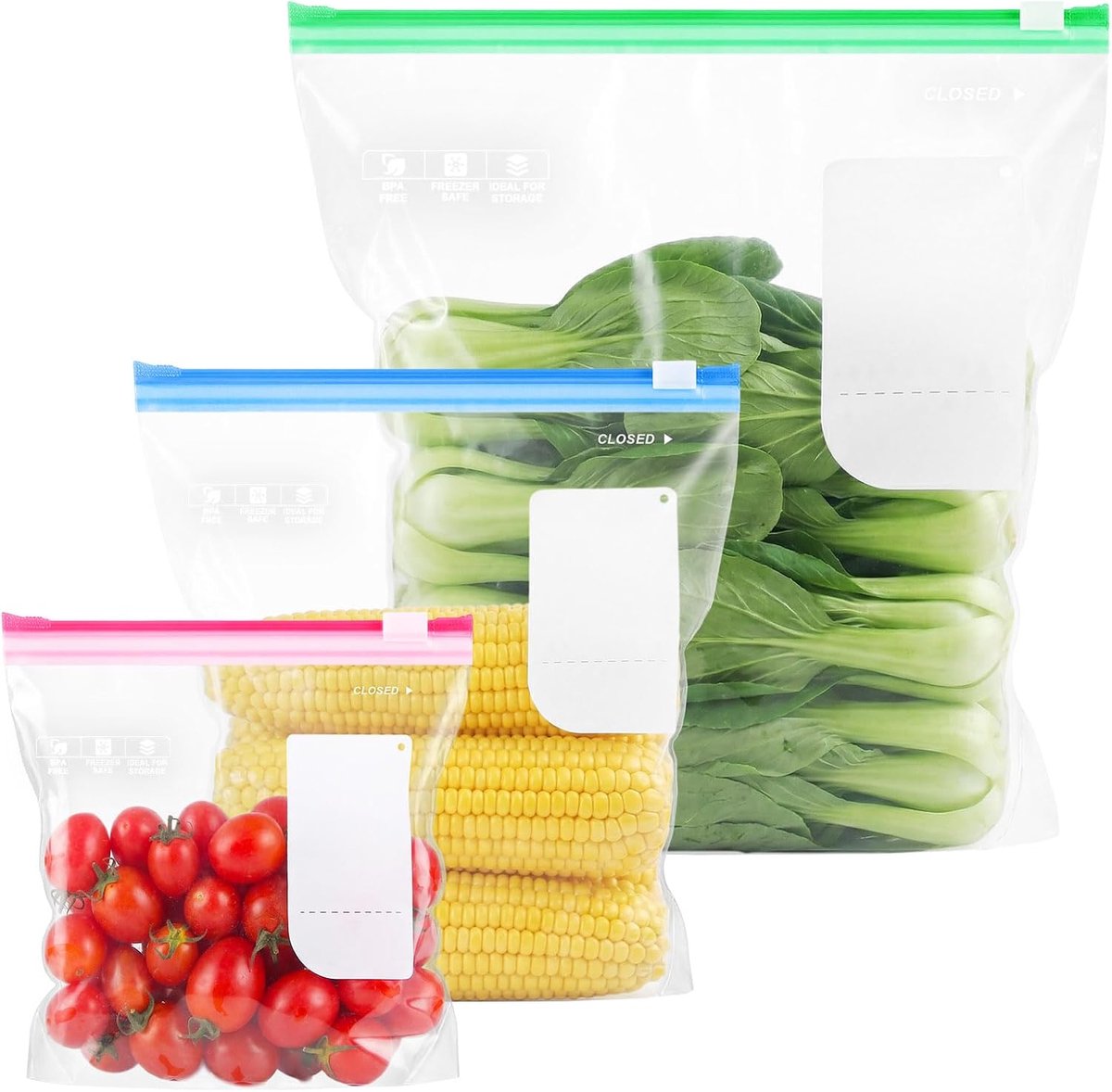 Reusable Zipper Freezer Bags, 75 Pieces Food Storage Bags, Expandable Bottom, 3 Sizes, Leak-Proof, BPA Free, Heavy - ShopVlot