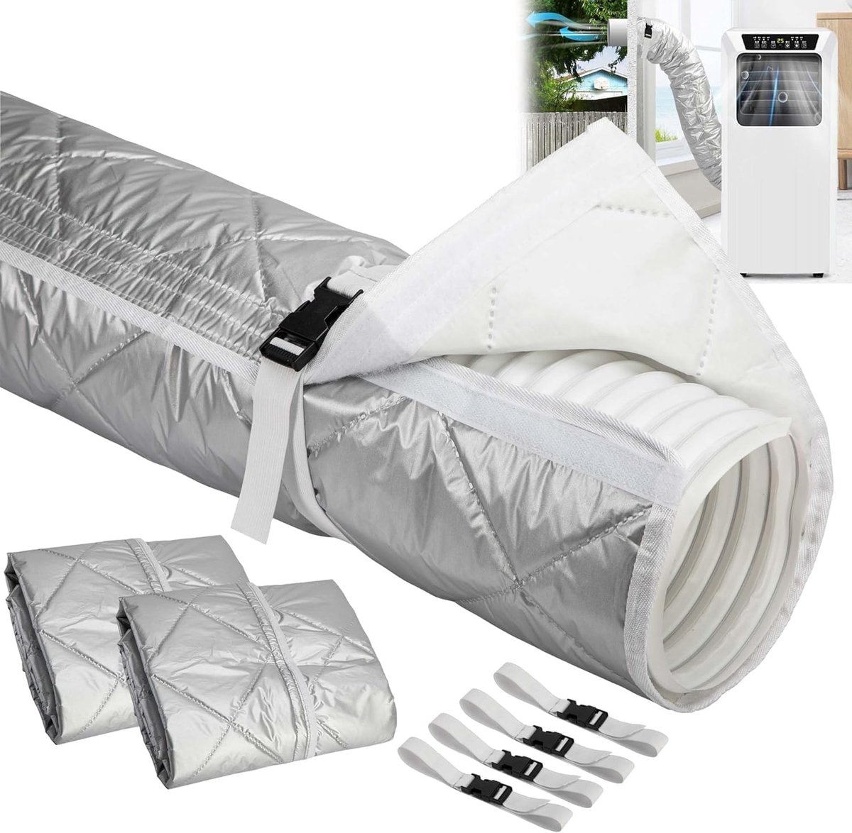 Airconditioning slangafdekking 150 x 58 cm - geïsoleerd en wasbaar - verstelbare riemen - optimale isolatie - ShopVlot
