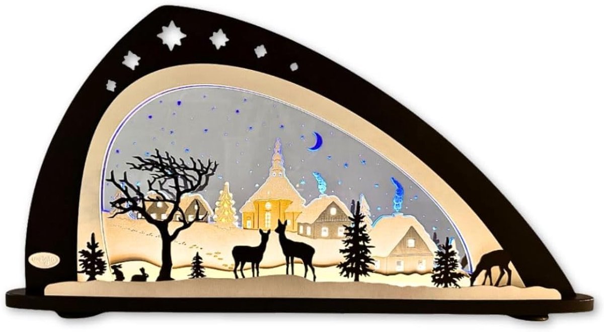 Kerstboog LED-lichtboog 66 x 33,8 cm - origineel uit Ertsgebergte - Stille Nacht motief - sfeervolle kerstdecoratie - ShopVlot