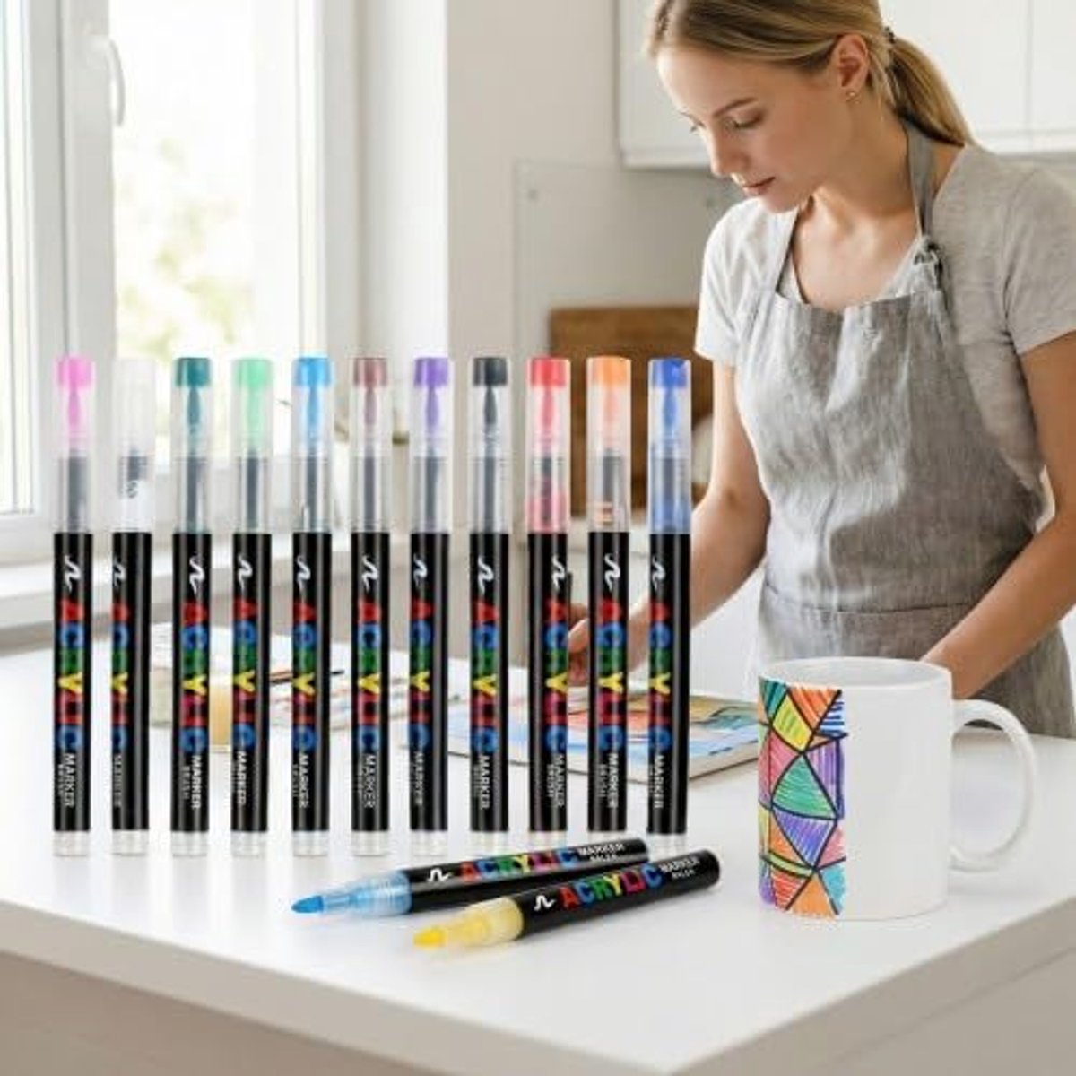 Acrylstiften Set van 12 - Fijne Punt - Watervaste Inkt - Perfect voor Kunstprojecten - ShopVlot