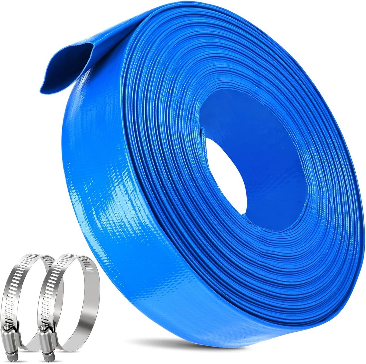 Zwembad terugspoelhose 2 inch x 10 m - Platte afvoerhose PVC stof - Inclusief slangklemmen - ShopVlot