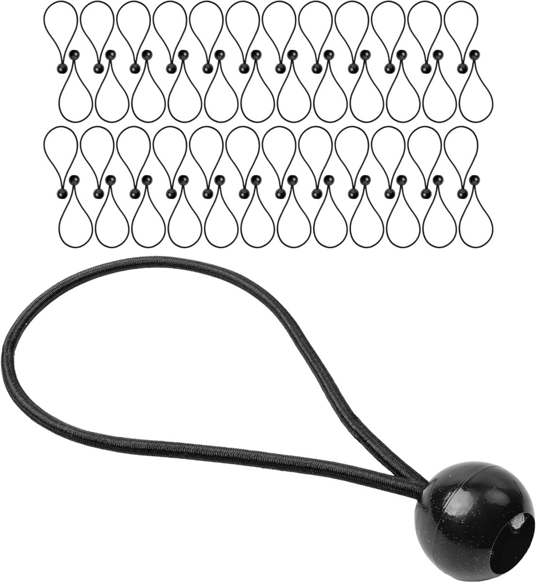 Rubberband met bal 20 cm - zwarte latex - sterk en UV-bestendig - ideaal voor tenten en zeilen - ShopVlot