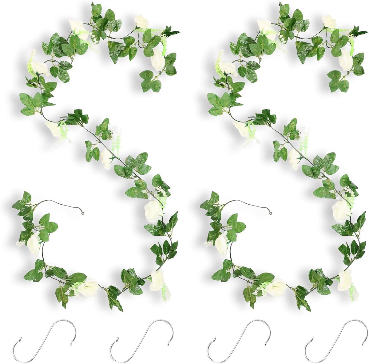 Kunstrozenslinger 2 x 2 m - witte rozenslinger - zijde bloemen - perfect voor bruiloften - ShopVlot