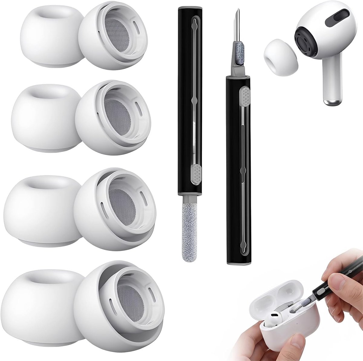 Oorkussens voor 2 en 1 - Zachte siliconen - Maten XS/S/M/L - Inclusief reinigingsstift - ShopVlot