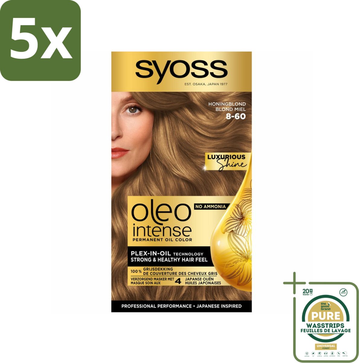 5 x SYOSS - Oleo Intense 8-60 Honing Blond - Haarverf - Zonder Ammoniak - Grijsdekking - Langdurige Kleur - Grootverpakking - Haarverf - Permanent Haarkleuring - Zonder Ammoniak - Grijsdekking - Haarkleur