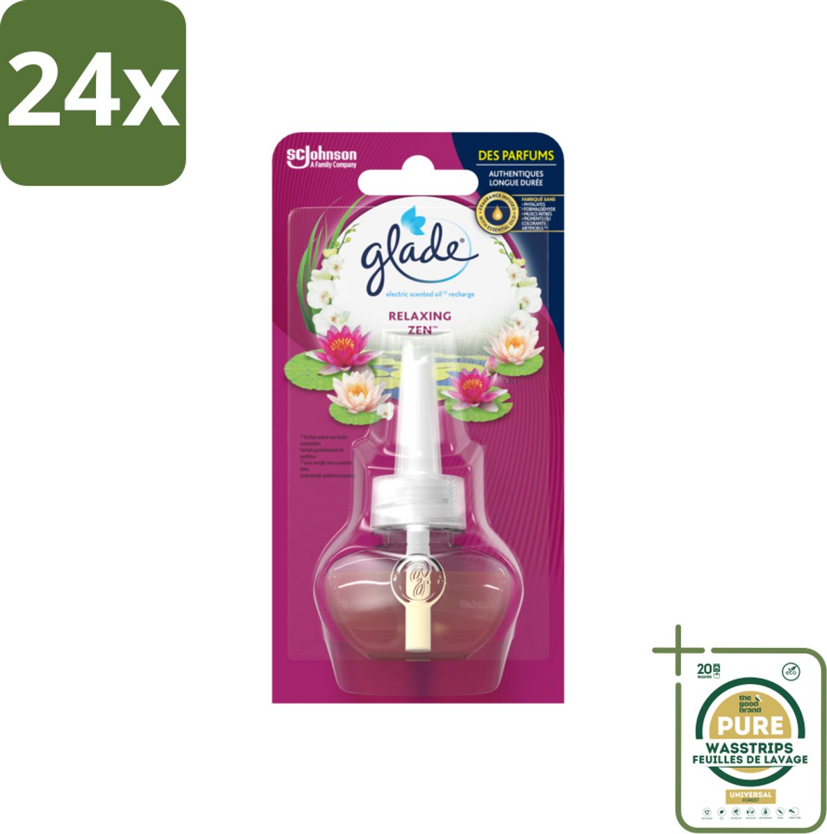 Glade - Navulling Elektrische Olie - Relaxing Zen - Zonder Houder - Voordeelverpakking - 24 stuks - Geurnavulling - Relaxerende geur