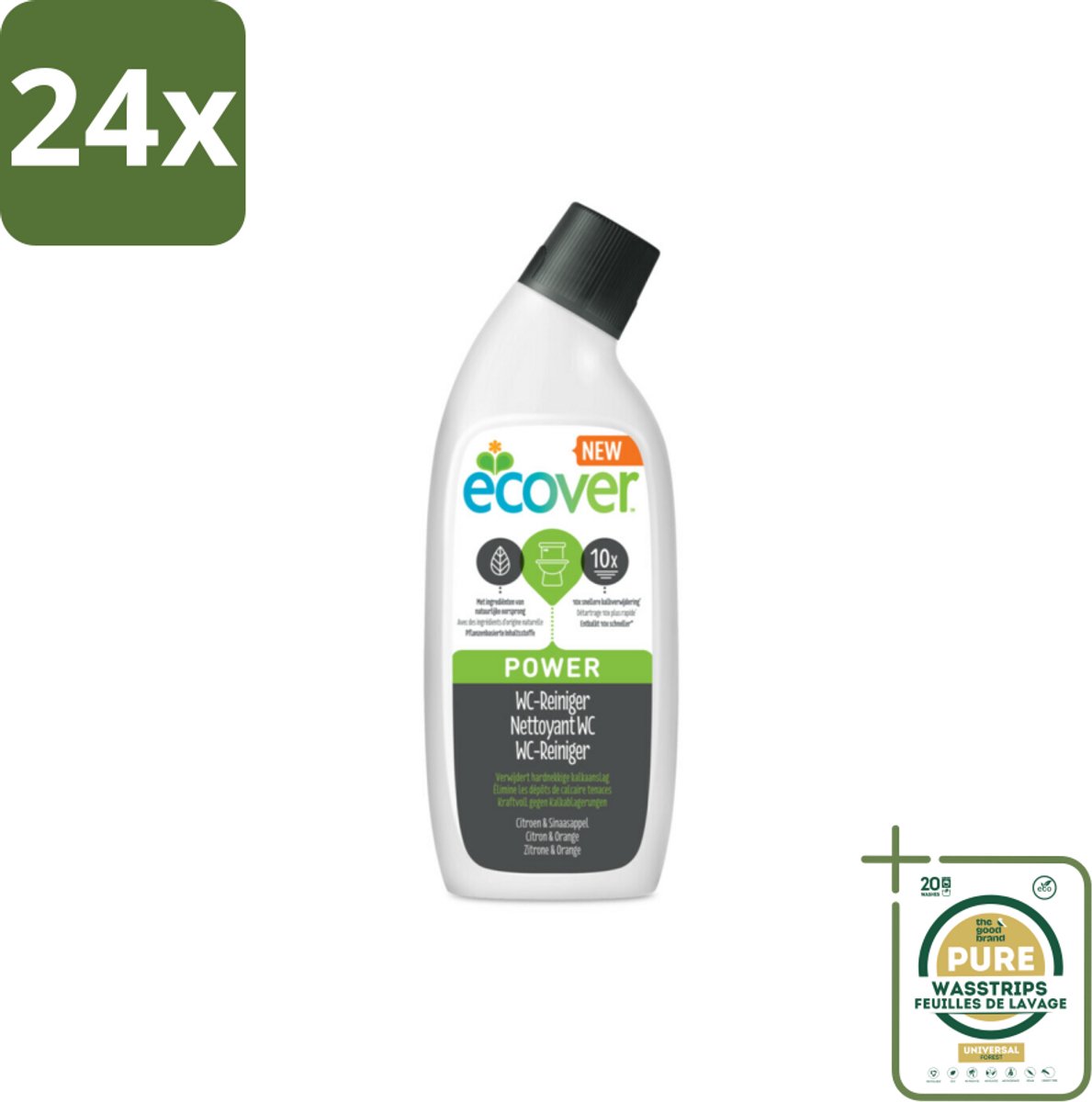 Ecover - Toiletreiniger Power - 750 ml - Voordeelverpakking - 24 stuks - Biologische reiniger - Milieuvriendelijk