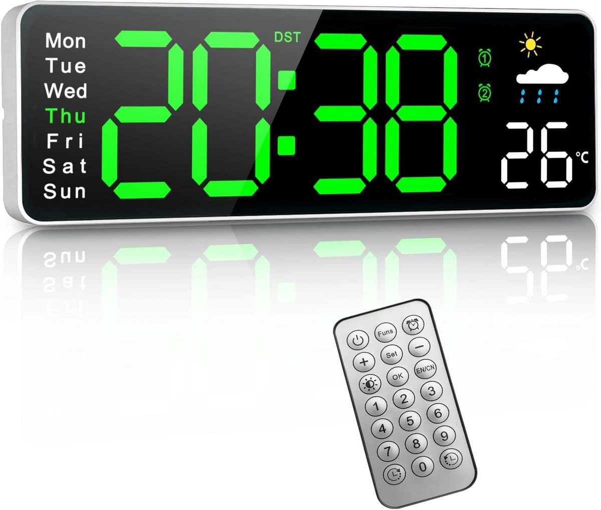 Digitale wandklok 30,5 cm - temperatuur en luchtvochtigheid - wekelijkse tijd - ideaal voor woonkamer - ShopVlot