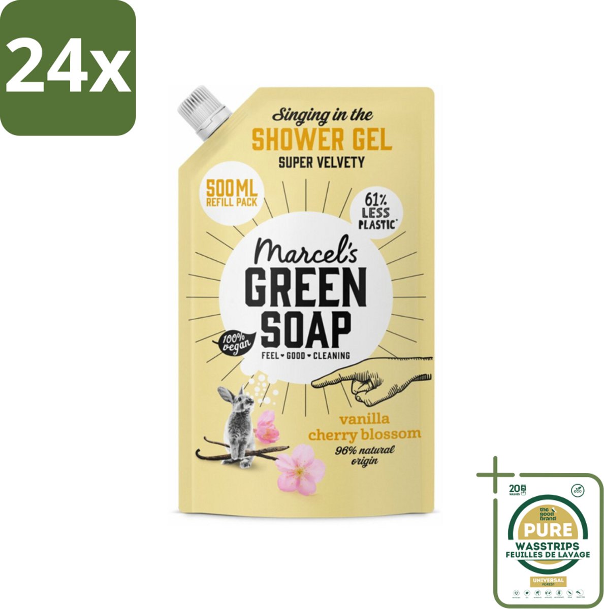 Marcel's Green Soap - Shower Gel - Navulling - Vanille & Kersenbloesem - Krachtige werking - 500 ml - Voordeelverpakking - 24 stuks - Biologische douchegel - Vegan douchegel