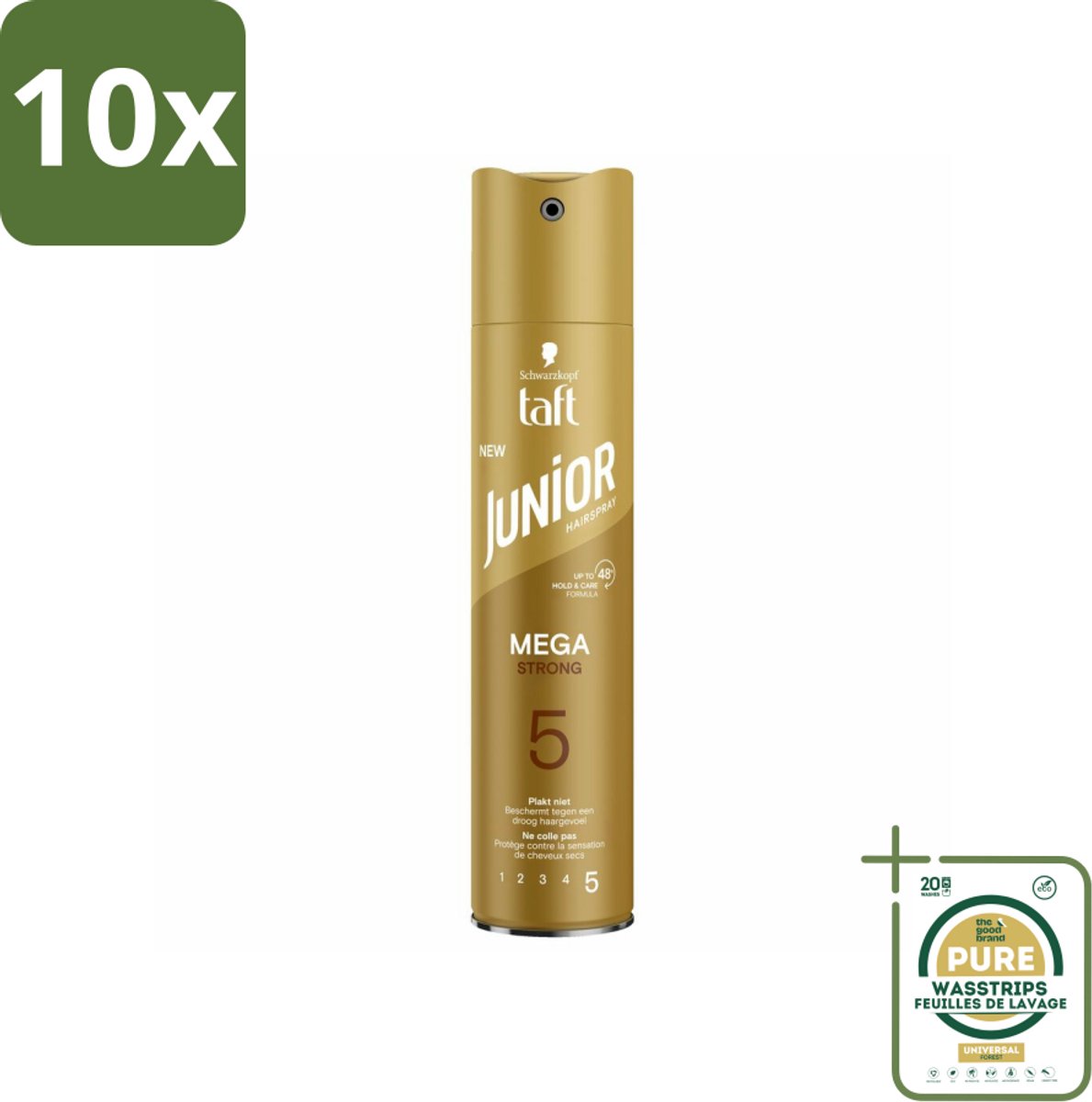 10 x Taft - Mega Strong 5 - Junior Haarspray - Extra sterke hold voor kids - 250 ml - Grootverpakking - Haarspray - Haarspray Voor Kinderen - Haarspray Voor Jongeren - Haarspray Extra Sterke Hold - Haarspray 48 Uur Hold