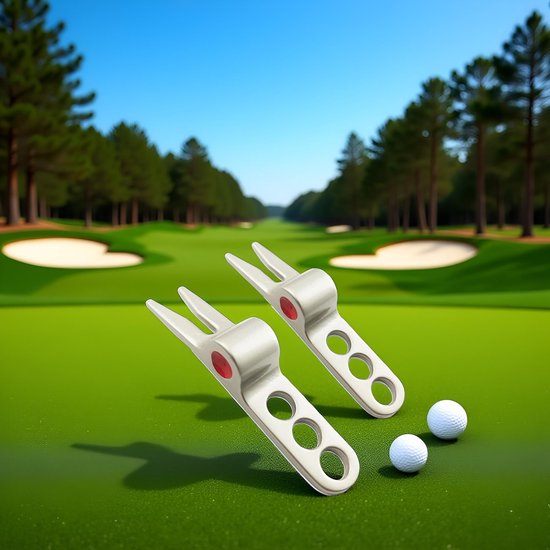 Pitchfork voor golfballen, reparatietool, passend voor golfaccessoires, 2 stuks — afbeelding 4