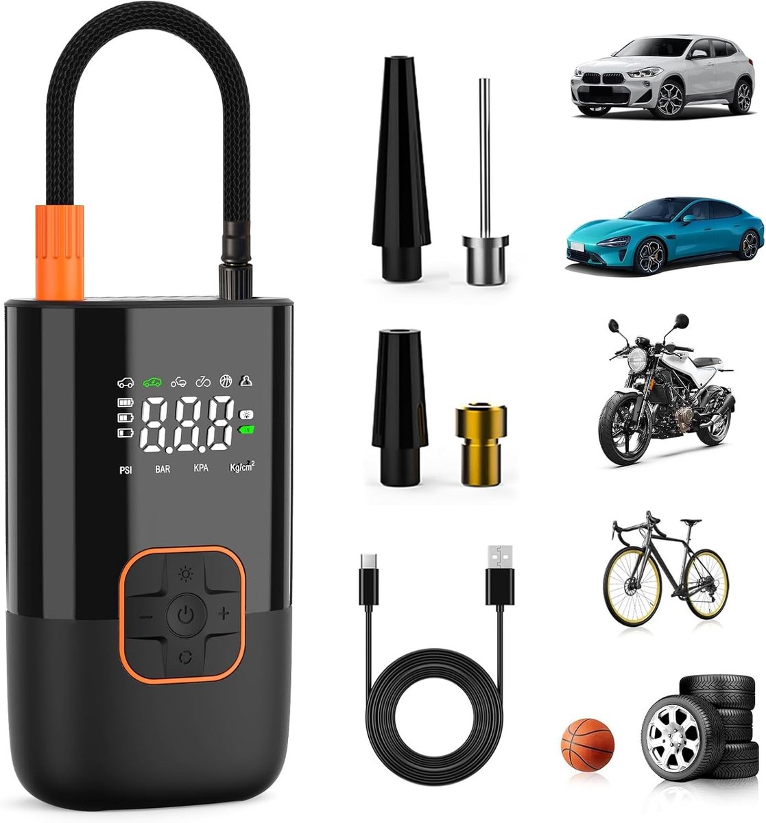 Draadloze Elektrische Luchtpomp - Ronde Vorm - Compact en Draagbaar - Voor Auto, Fiets, Motor en Bal